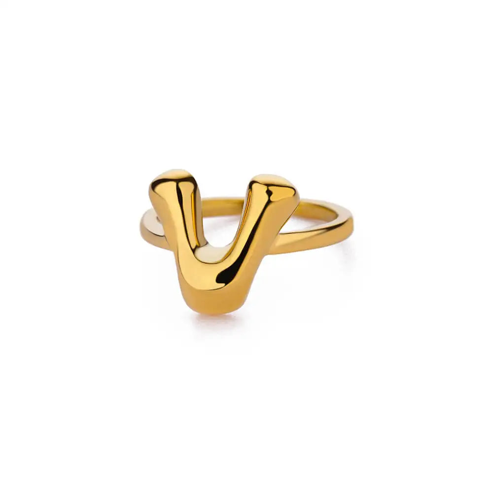 Custom adjustable ring with initial v