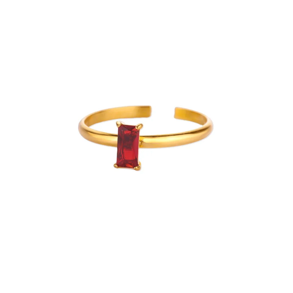 Adjustable ring with rectangular birthstone