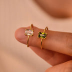 Adjustable ring with rectangular February birthstone