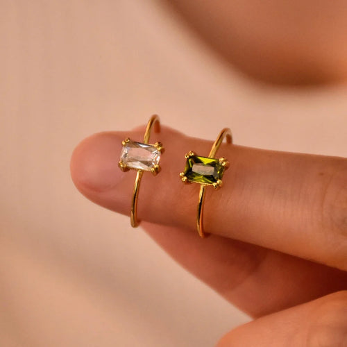 Adjustable ring with rectangular February birthstone
