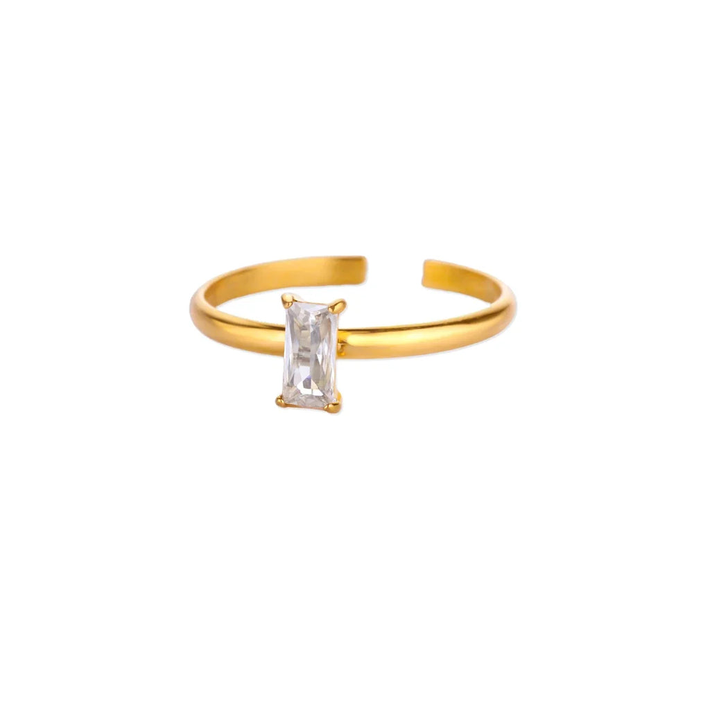 Adjustable ring with rectangular birthstone
