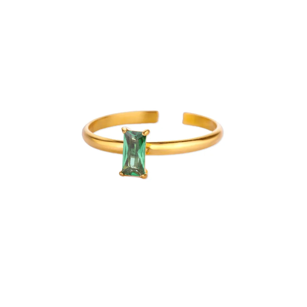 Adjustable ring with rectangular May birthstone