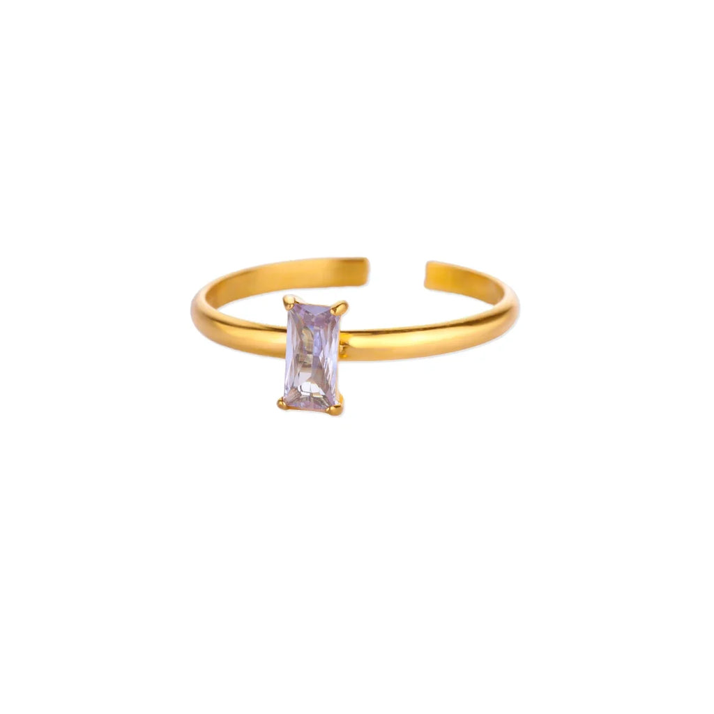 Adjustable ring with rectangular birthstone