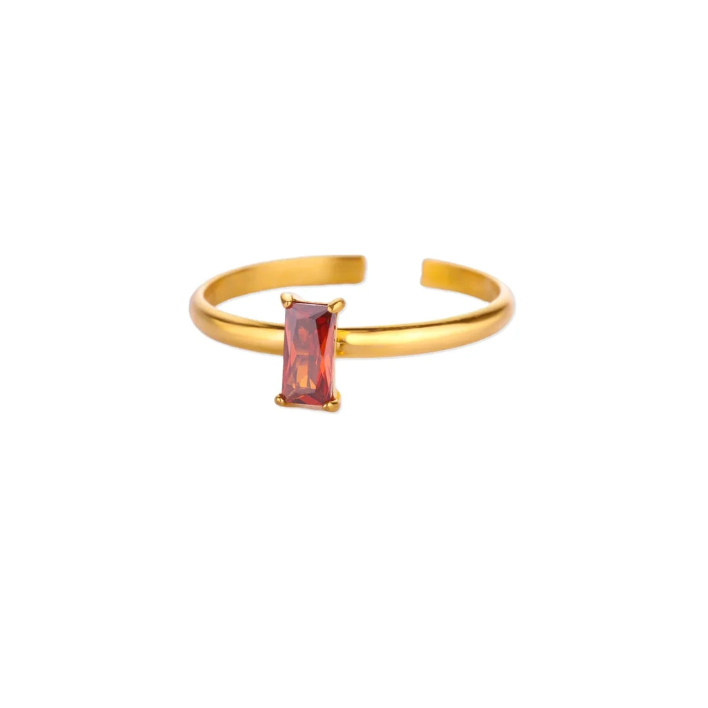Adjustable ring with rectangular July birthstone