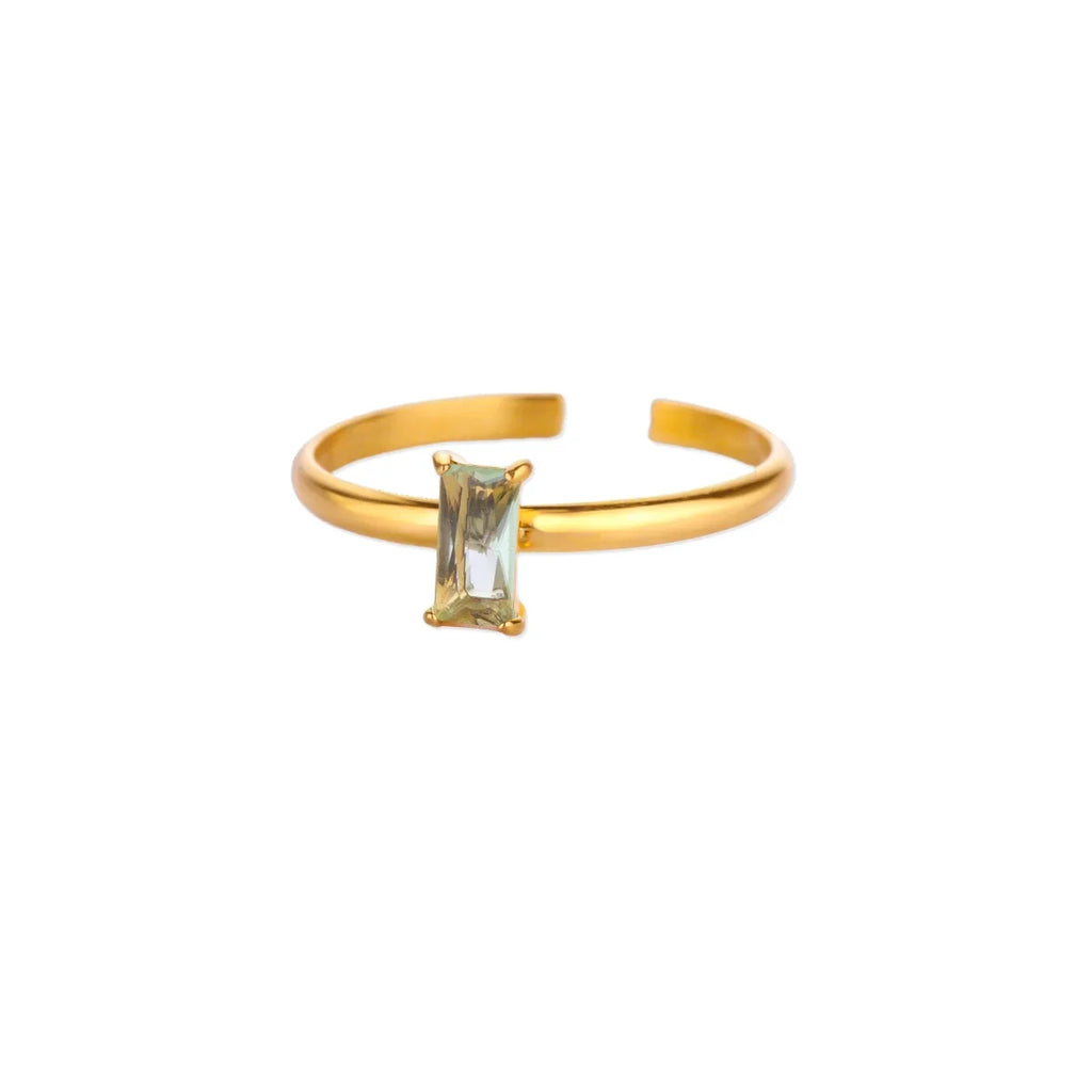 Adjustable ring with rectangular birthstone