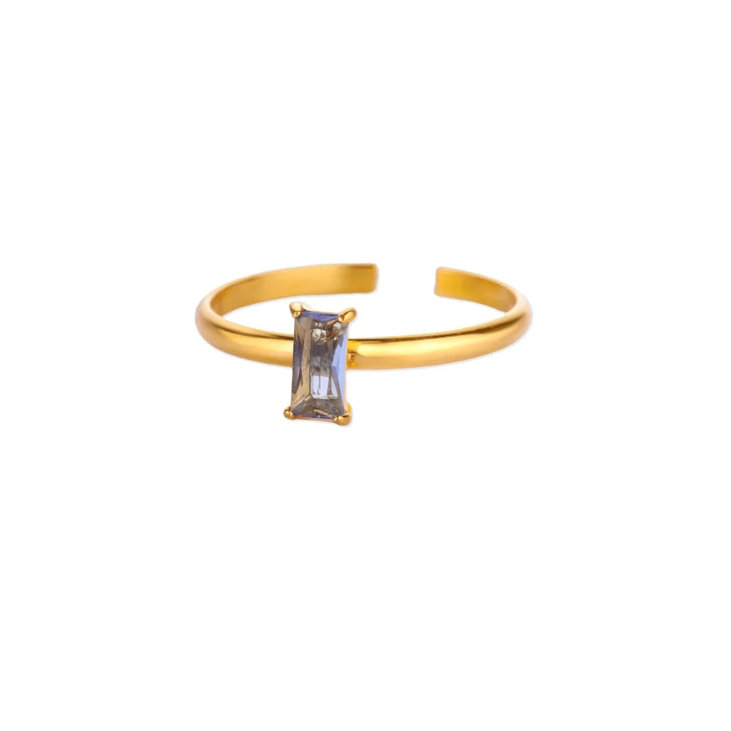 Adjustable ring with rectangular April birthstone