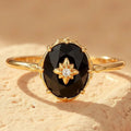 Adjustable Ring "Night Charm" in Black Agate 
