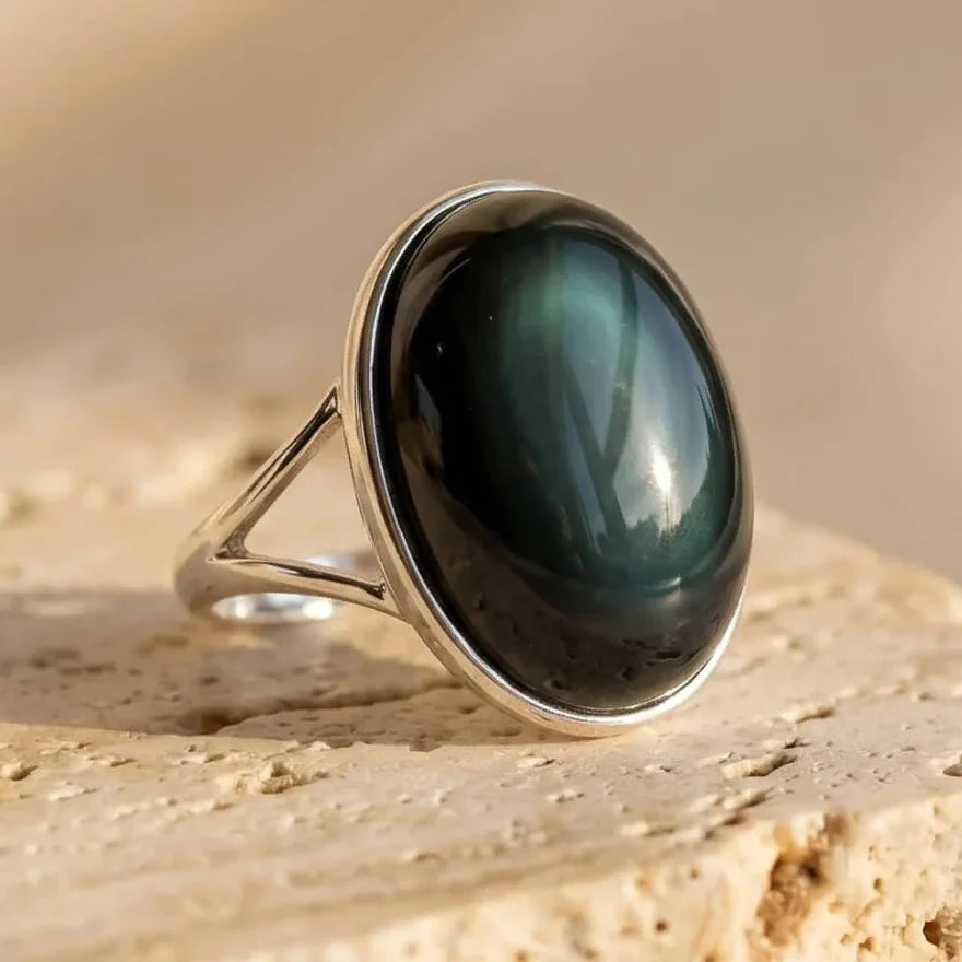 Adjustable ring "Soul Awakening" in celestial eye obsidian 