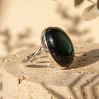 Adjustable ring "Soul Awakening" in celestial eye obsidian 