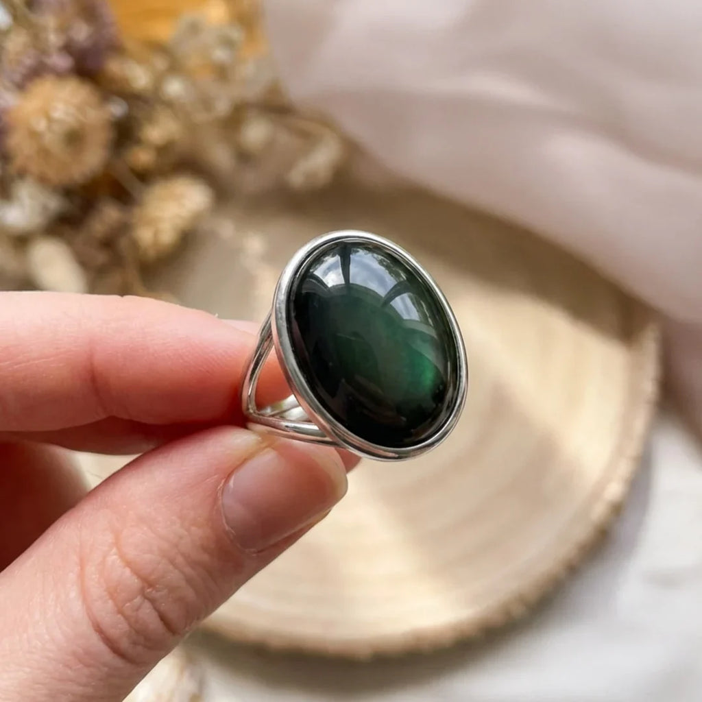 Adjustable ring "Soul Awakening" in celestial eye obsidian 