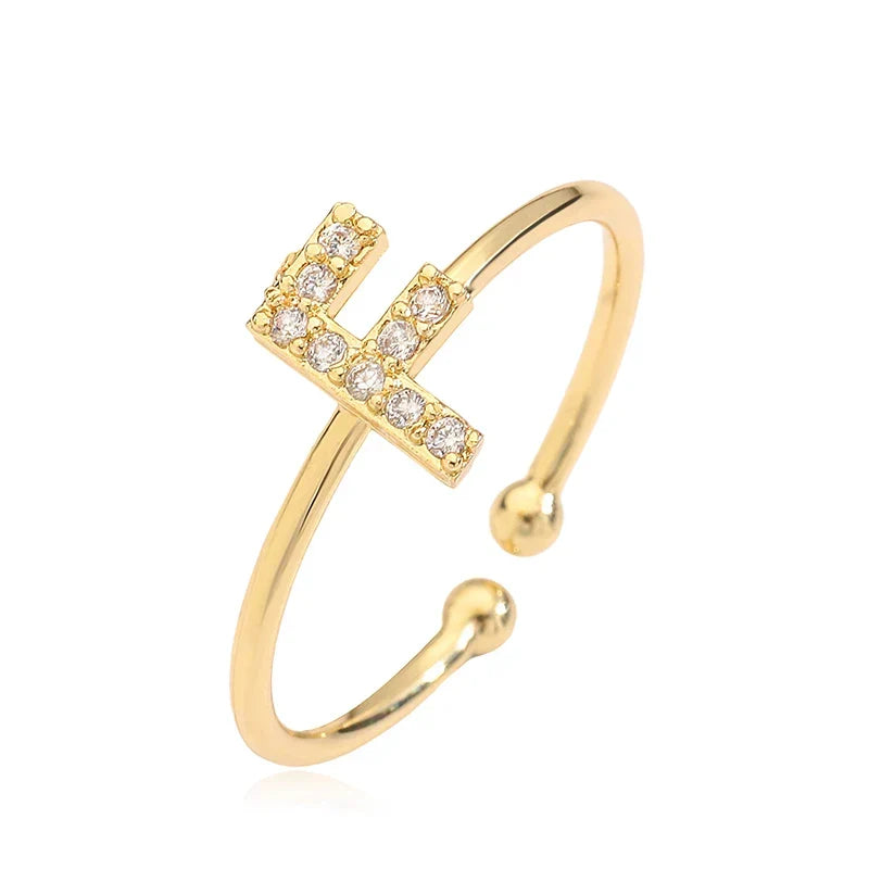 Personalized adjustable ring with initial f