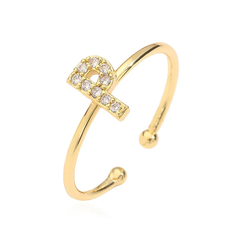 Personalized adjustable ring with initial p