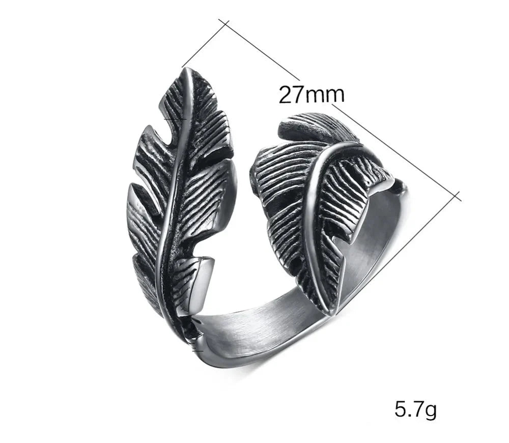 Adjustable silver-plated feather ring