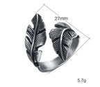 Adjustable silver-plated feather ring