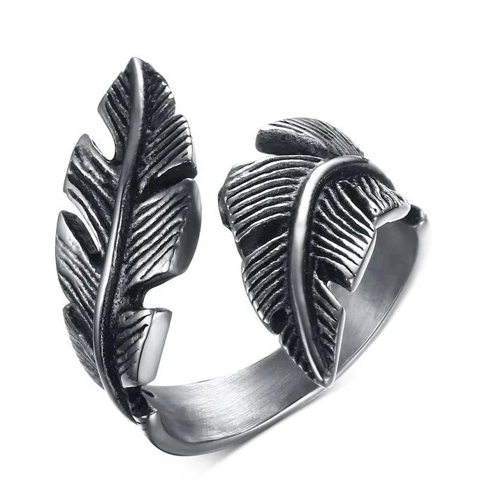 Adjustable silver-plated feather ring