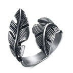 Adjustable silver-plated feather ring
