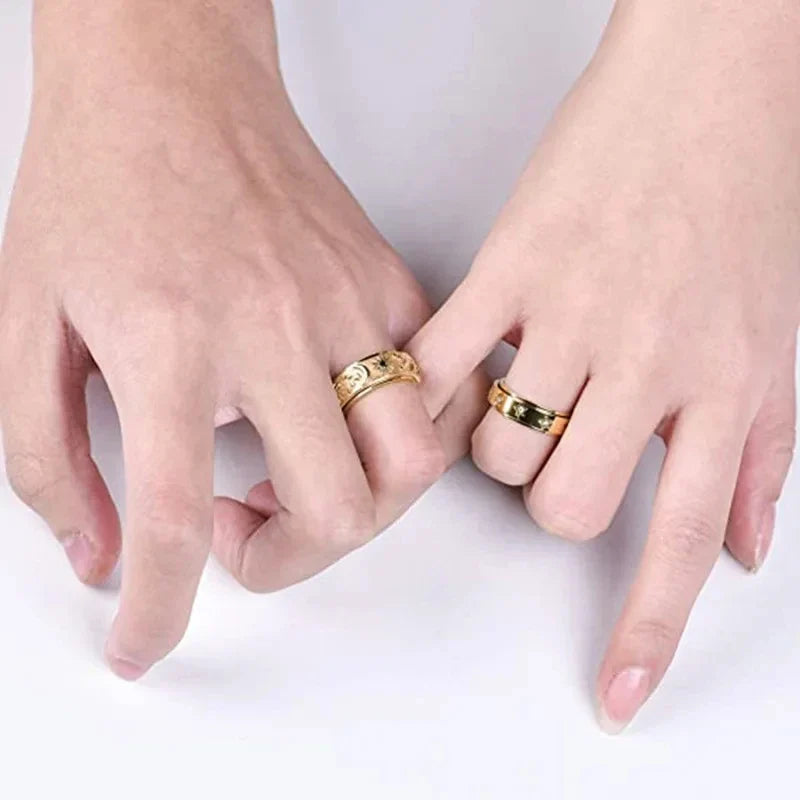 Rotating Moon and Sun Anti-Stress Band Ring, gold