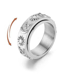 Rotating Moon and Sun Anti-Stress Band Ring, silver