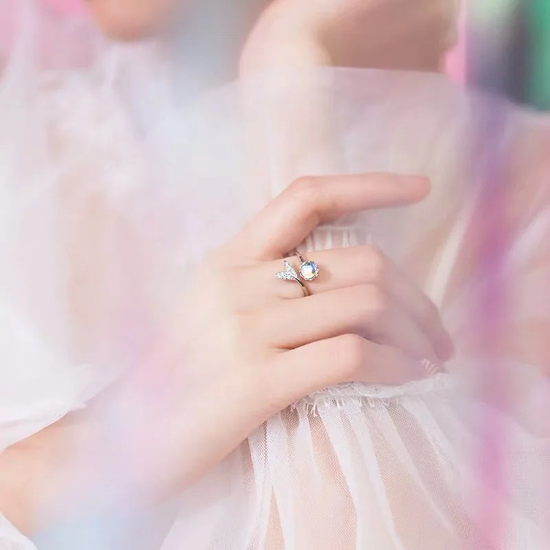 Moonstone Silver-Tone Band Ring