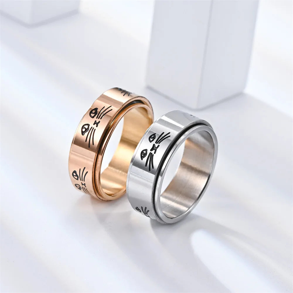 Rotating Anti-Stress Cats Band Ring in Rose Gold