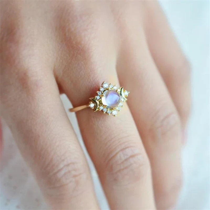 Moonstone Rhinestone Band Ring