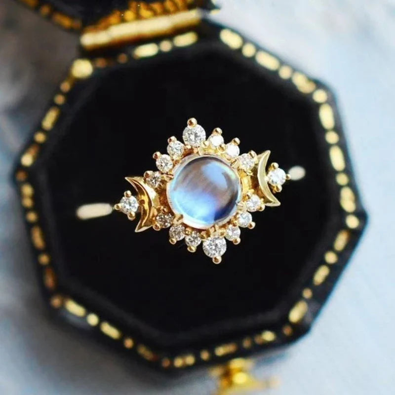 Moonstone Rhinestone Band Ring