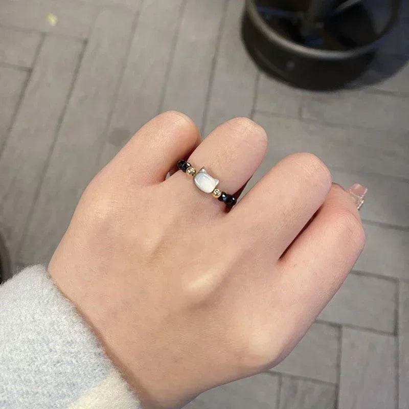 Black Cat Ring with Stones