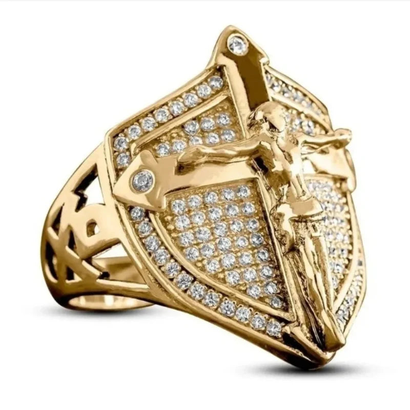 Christian Jesus Ring with Rhinestones