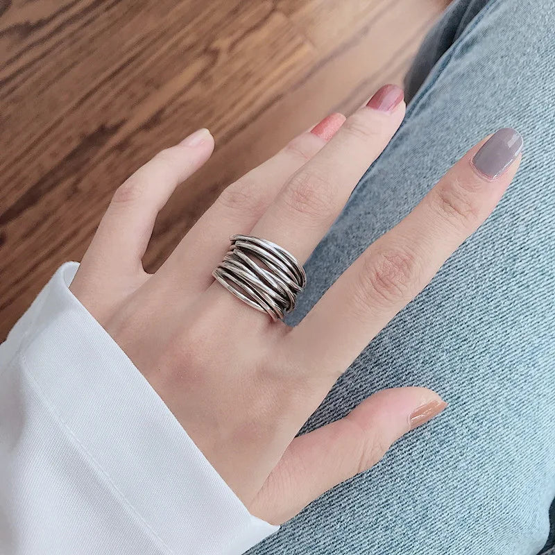 Ethnic-Style Women’s Band Ring silver