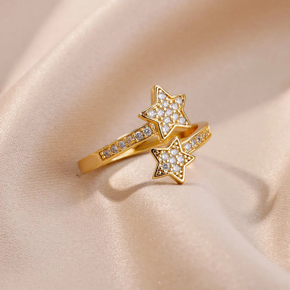 Double Star Zircon Ring in Gold