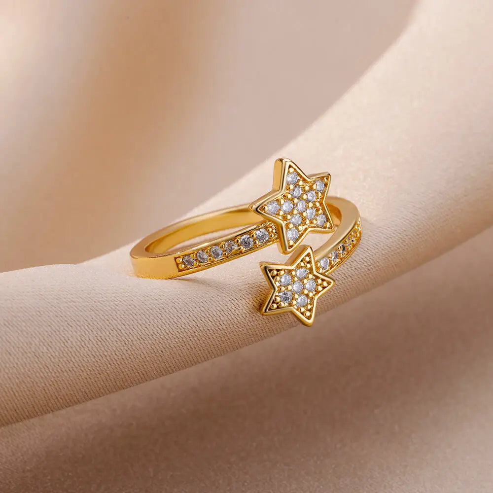 Double Star Zircon Ring in Gold