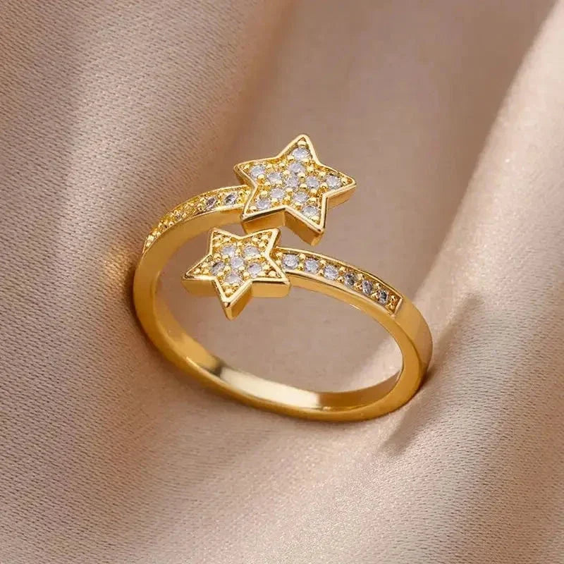 Double Star Zircon Ring in Gold