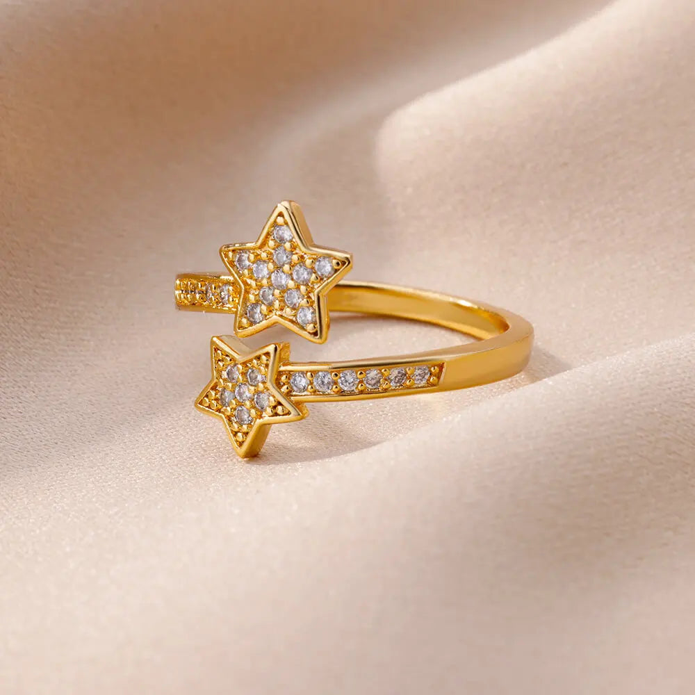 Double Star Zircon Ring in Gold