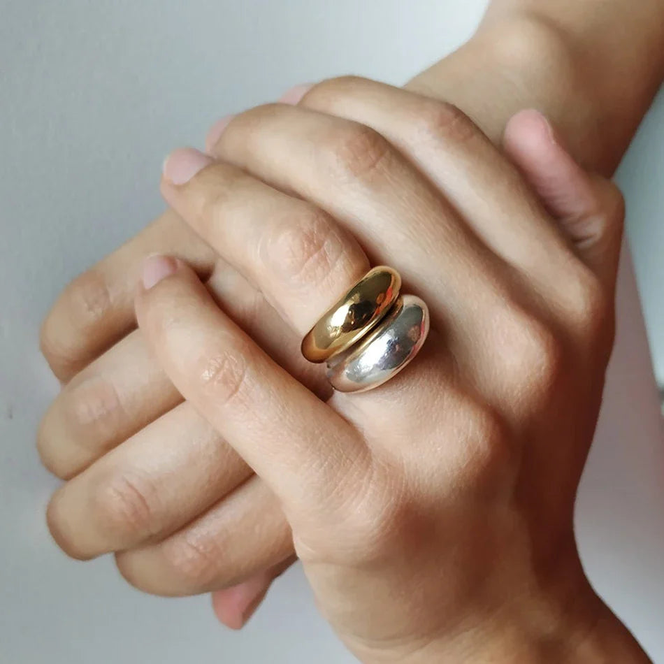 Elegant Wide Water Drop Ring in Silver