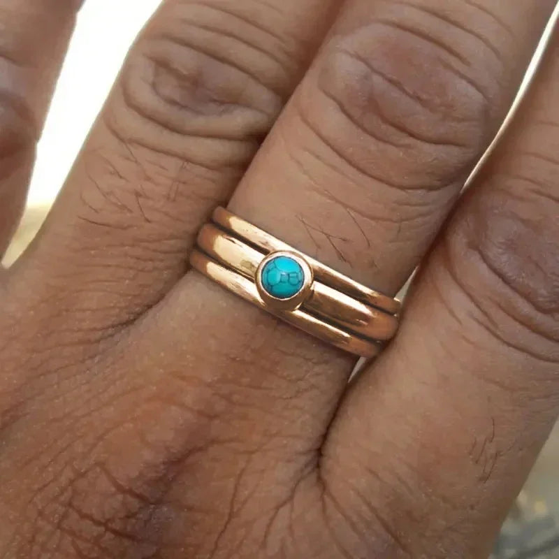 Ethnic Band Ring with Turquoise Stone in gold