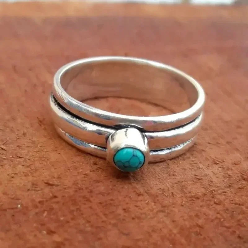 Ethnic Band Ring with Turquoise Stone in silver