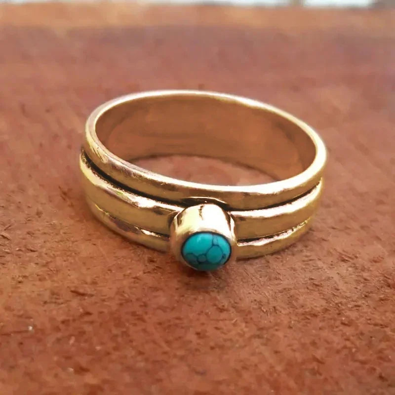 Ethnic Band Ring with Turquoise Stone in gold