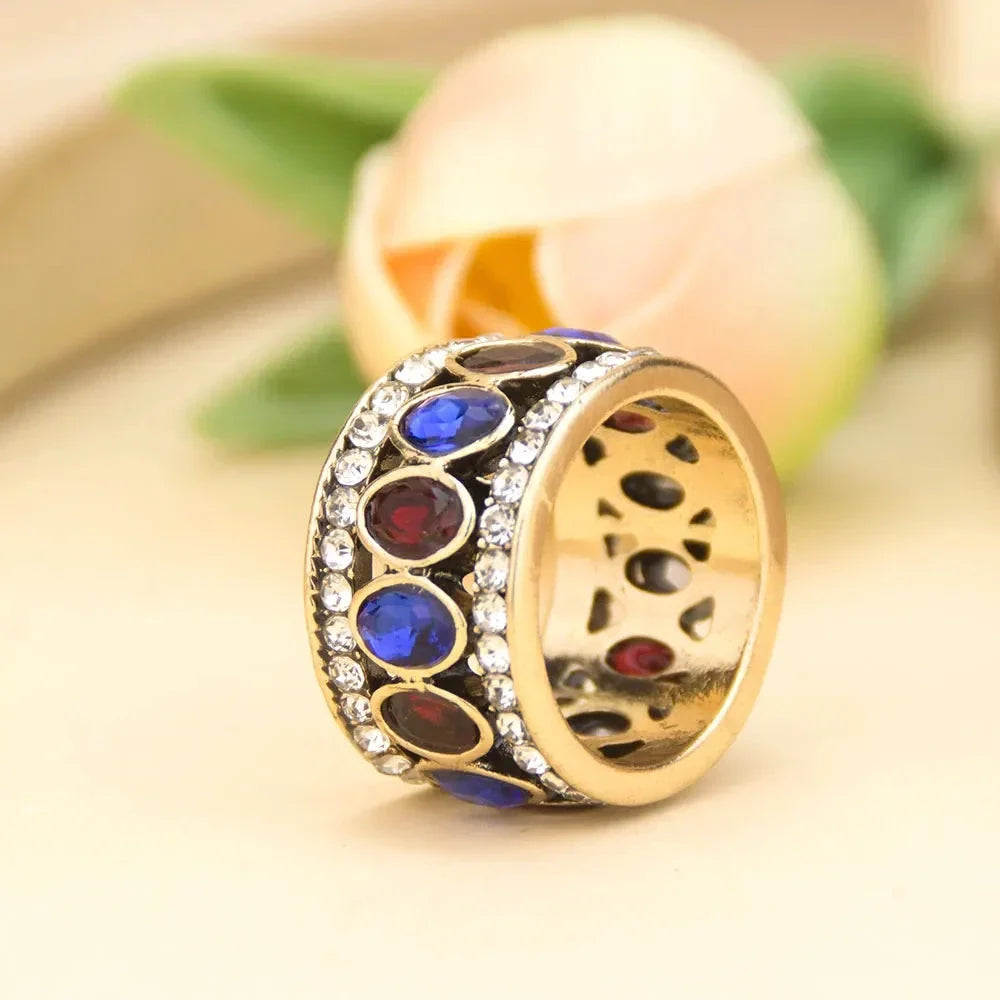 Ethnic Oriental-Style Ring in Blue and Red