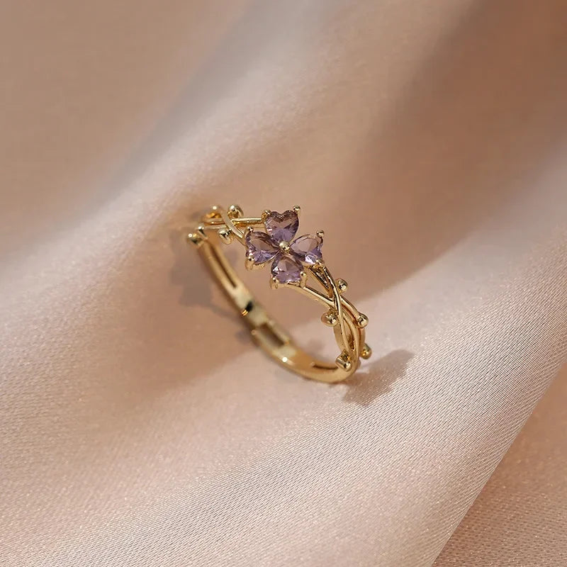 Thin Flower Zircon Ring