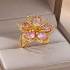 Rose Zircon 5-Petal Flower Band Ring