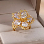 White Zircon 5-Petal Flower Band Ring