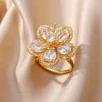 White Zircon 5-Petal Flower Band Ring