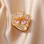 Rose Zircon 5-Petal Flower Band Ring