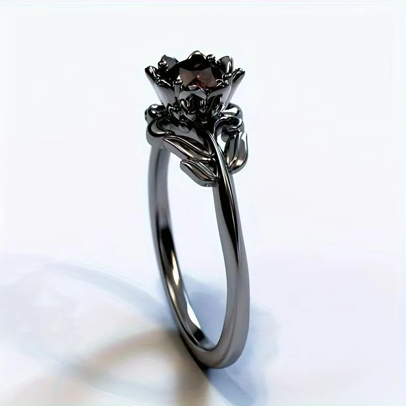 Black Flower Band Ring