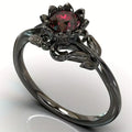 Black Flower Band Ring