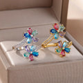 Colored Flower Zircon Band Ring silver