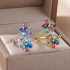Colored Flower Zircon Band Ring silver
