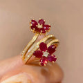 Red Flower and Zircon Band Ring