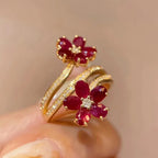 Red Flower and Zircon Band Ring