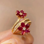 Red Flower and Zircon Band Ring